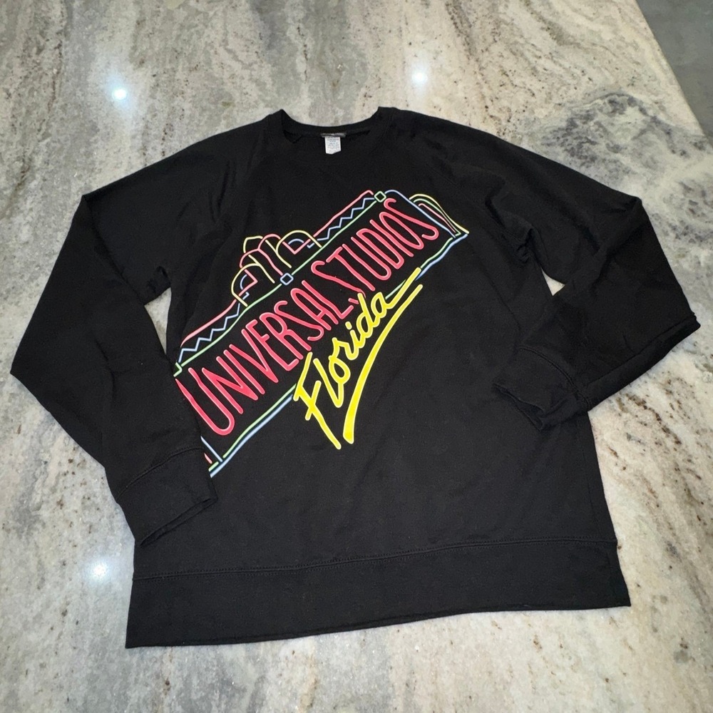 Universal Studios Adult Large Sweatshirt Black Neon Sign‎ Merchandise Florida